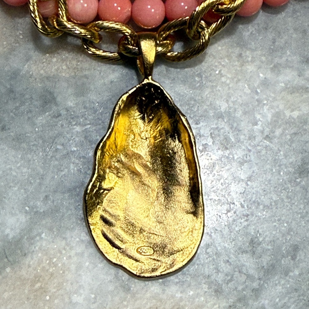 NWT SUSAN SHAW Pink and Gold Beaded Oyster Necklace - Picture 6 of 6